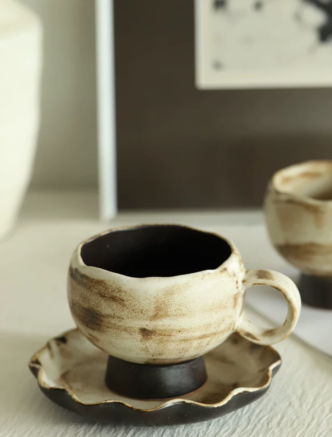 Eggshell Clay Pedestal Coffee Cup